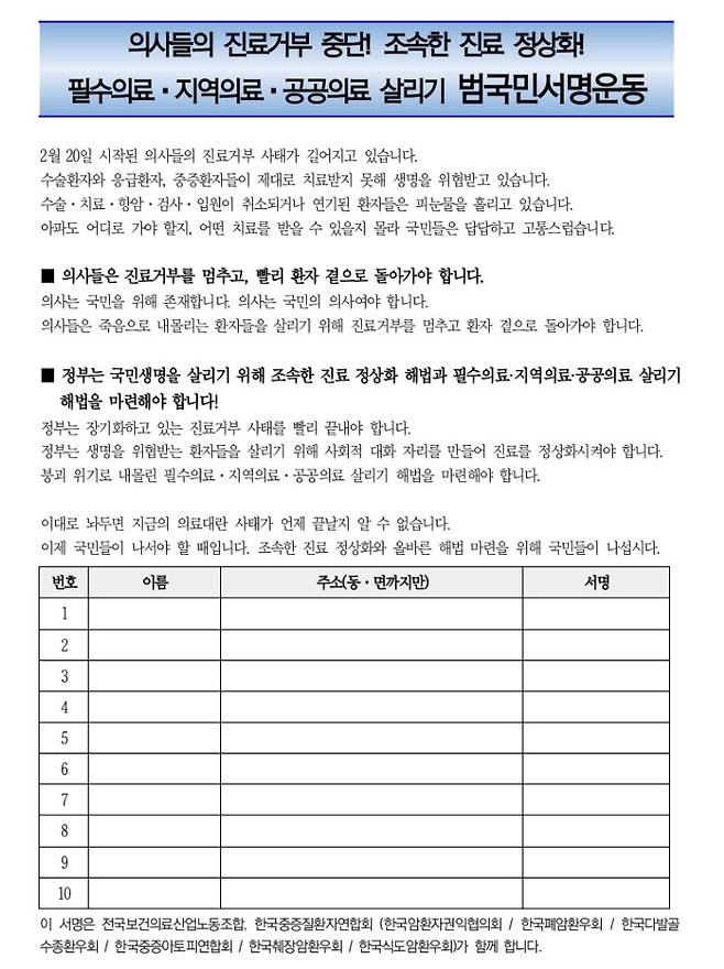 보건의료노조·한국중증질환자연합회 제공