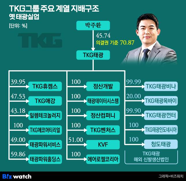 TKG(옛 태광실업)그룹 주요 계열 지배구조