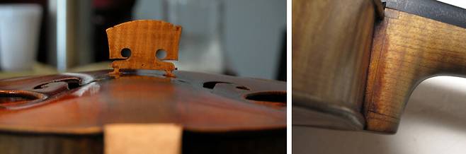 파가니니가 사용한 일 캐논의 브릿지와 바이올린 부분. 제노바 시 누리집 갈무리