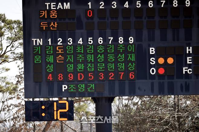 피치클락을 위한 타이머가 10일 이천 베어스파크에서 열린 2024 KBO리그 두산과 키움과 시범경기에서 작동되고 있다.  2024. 3. 10. 이천 | 최승섭기자 thunder@sportsseoul.com