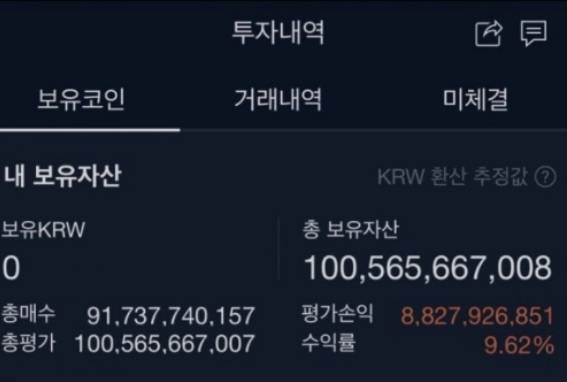 워뇨띠의 업비트 계정 인증으로 알려진 사진.
