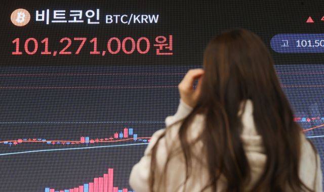 가상화폐 비트코인의 가격이 연일 최고가 행진을 이어가는 13일 서울 서초구 빗썸 고객센터의 가상화폐 시세 전광판에 비트코인 원화 시세가 표시된 모습. 연합뉴스