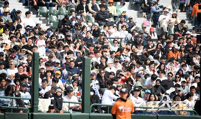 16일 부산 사직야구장에서 열린 KBO리그 롯데와 한화의 시범경기. 한화 원정 팬들이 경기를 즐기고 있다. 부산=박재만 기자 pjm@sportschosun.com/2024.03.16/