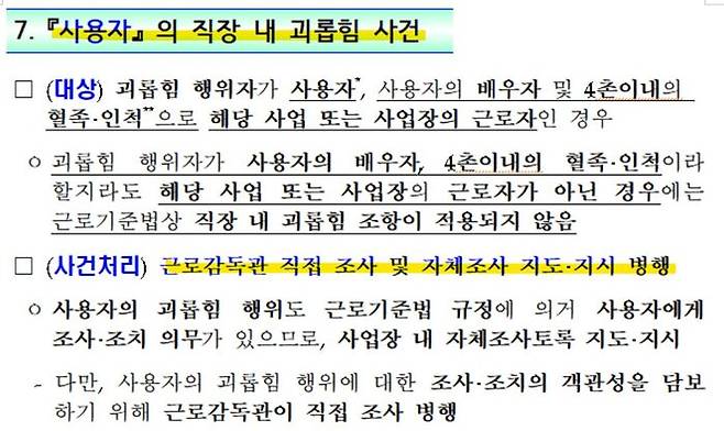 현 고용노동부 직장 내 괴롭힘 신고사건 처리 지침
