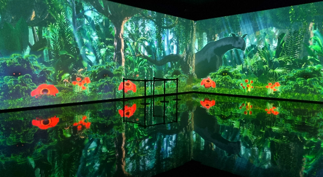 고대 숲 풍광을 영상으로 구현한 해비타트 / 사진=김혜성 여행+ 기자