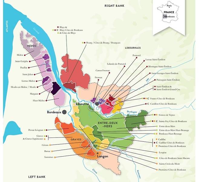 보르도 와인 산지.&nbsp;&nbsp;Wine Scholar Guild&nbsp;