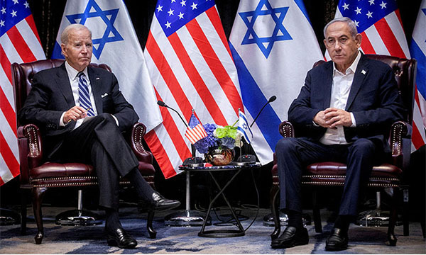 조 바이든(왼쪽) 미국 대통령이 지난 2023년 10월18일(현지시각) 이스라엘 텔아비브에서 베냐민 네타냐후 이스라엘 총리와 회담하는 모습. AP뉴시스