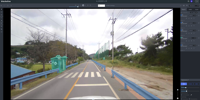 테스트웍스, 블랙올리브 전국 도로시설물 영상정보 데이터 가공 예시 화면.