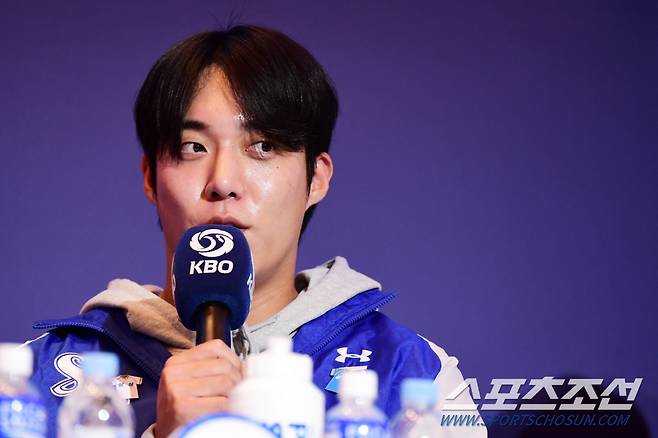 22일 오후 서울 소공동 롯데호텔에서 열린 '2024 KBO리그 미디어데이'. 포부를 밝히고 있는 삼성 원태인. 소공동=송정헌 기자songs@sportschosun.com/2024.03.22/
