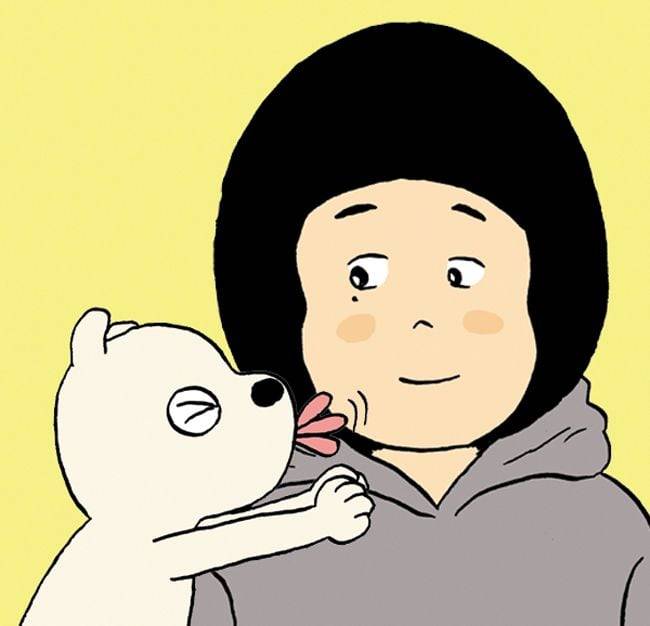 웹툰 '19년 뽀삐'에서 강아지 뽀삐가 주인을 핥는 모습. /카카오엔터테인먼트