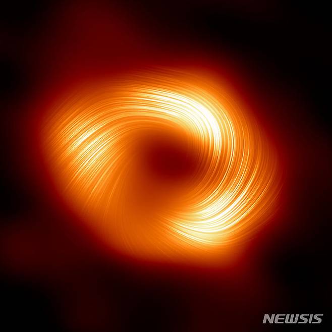 [서울=뉴시스]우리은하 중심에 위치한 초대질량블랙홀 편광 영상. (사진=천문연 제공)