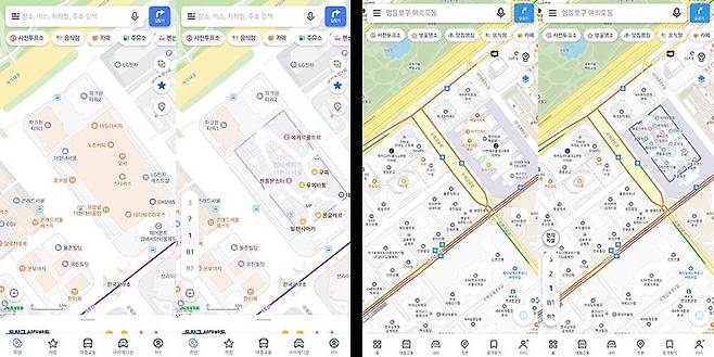 네이버 지도(좌)와 카카오맵의 실내지도 활성화 여부에 따른 변화 / 출처=IT동아