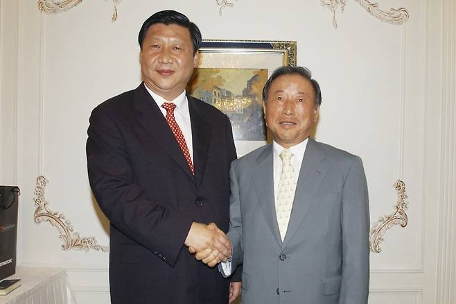 2005년 7월 시진핑 중국 국가주석 초청만찬 당시 조석래 효성그룹 명예회장의 모습. 사진=효성그룹