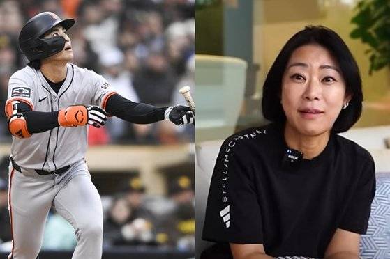 31일(한국시간) MLB에서 첫 홈런 날린 이정후(샌프란시스코 자이언츠)와 그의 어머니 정연희씨. AP=연합뉴스, 유튜브 '썸타임즈' 캡처