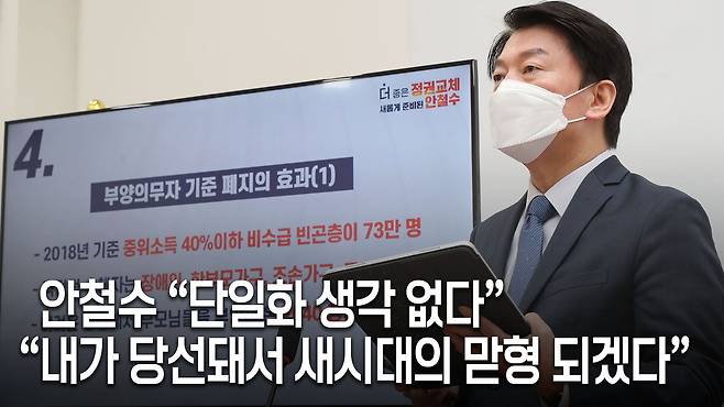 국민의당 안철수 대선 후보가 2022년 1월 2일 서울 여의도 국회에서 복지정책을 발표하고 있다. /국회사진기자단