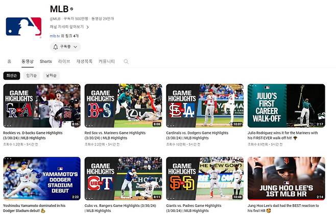 MLB 유튜브 채널에 별도 게재된 이정후의 홈런 장면. 사진=MLB 유튜브 채널 메인 화면 캡처