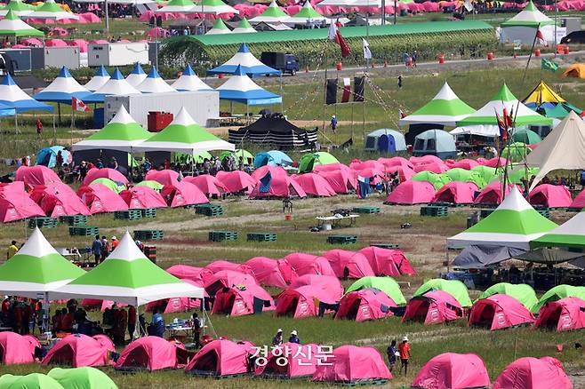 2023 새만금 세계스카우트 잼버리가 열린 지난해 8월 전북 부안군 새만금 야영장 모습. 부안|조태형 기자