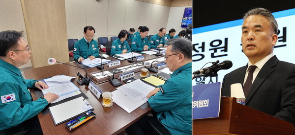 조규홍 보건복지부 장관이 1일 정부세종청사에서 의사 집단행동 중앙재난안전대책본부 회의를 주재하고 있다(왼쪽 사진). 같은 날 윤석열 대통령 담화에 대한 입장을 밝히고 있는 김성근 의협비대위 언론홍보위원장. 연합뉴스