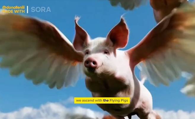 생성형 인공지능(AI) 동영상 제작 서비스 소라(Sora)가 만든 돼지와 새를 합성한 영상.(사진 : 오픈AI 틱톡 영상 캡처) *재판매 및 DB 금지