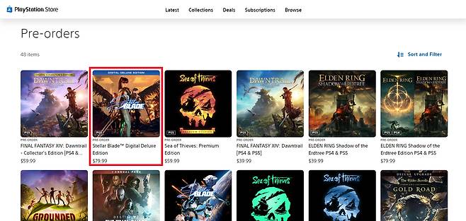2일 북미 플레이스테이션 스토어 예약 판매 순위(출처=북미 플레이스테이션 스토어 홈페이지).