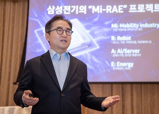 장덕현 삼성전기 대표이사 사장은 1월 10일(현지시각) 세계 최대 IT·가전 전시회 'CES 2024'가 열린 미국 라스베이거스에서 기자들과 만나 간담회를 가졌다. 뉴시스