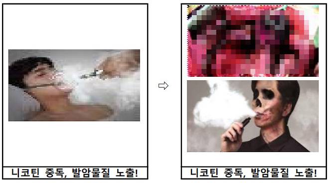 제5기 전자담배 담뱃갑포장지 경고그림 및 표기내용(사진=보건복지부)