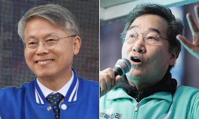 더불어민주당 민형배 후보(왼쪽)와 새로운미래 이낙연 후보. 각 후보 캠프 제공