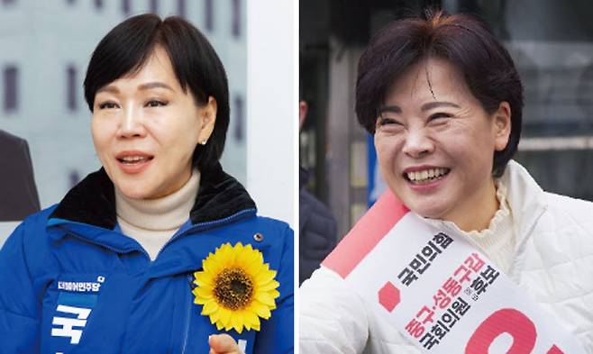 전현희 더불어민주당 후보(왼쪽)와 윤희숙 국민의힘 후보. [김도균 객원기자, 윤희숙 캠프]
