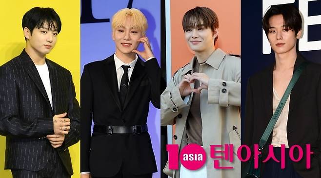 왼쪽부터 방탄소년단 정국, 세븐틴 승관, NCT 정우, 더보이즈 주연./사진=텐아시아 사진 DB