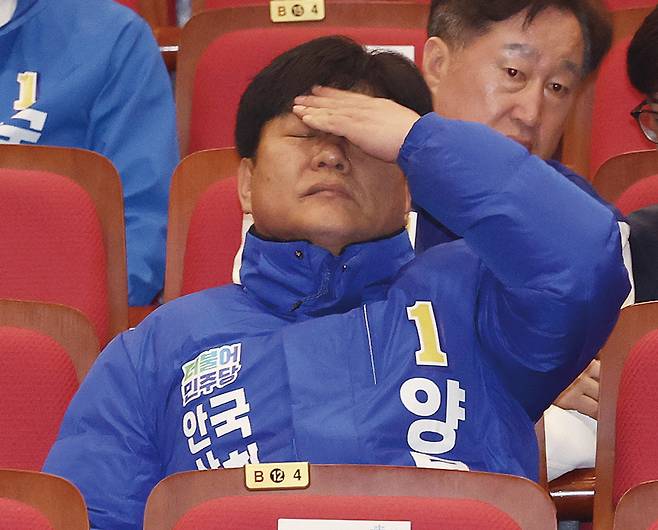 양문석 민주당 안산갑 후보가 3월17일 국회 의원회관에서 열린 제22대 총선 후보자 대회에 참석했다. ⓒ연합뉴스