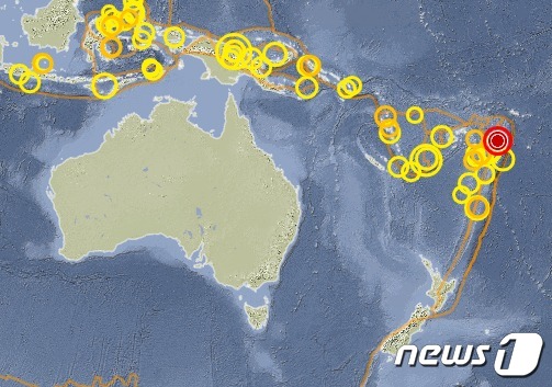 남태평양 섬나라 통가에서 규모 6.0 지진이 발생했다. 지진이 일어난 곳은 빨간 점. <출처=독일 지구과학연구센터(GFZ)>