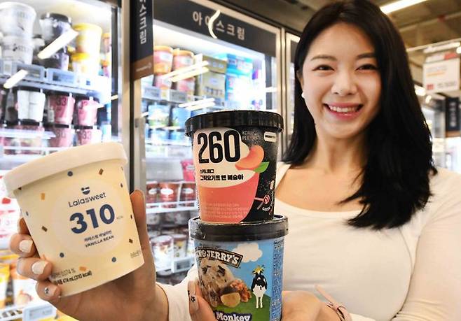 모델이 8일 서울 등촌동 ‘홈플러스 메가푸드마켓’ 강서점에서 2030세대 인기 아이스크림을 선보이고 있다.ⓒ홈플러스