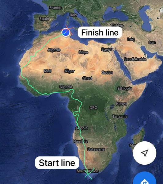 러셀 쿡의 아프리카 종단 경로. X 캡처