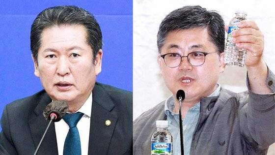 서울 마포을에서 맞붙게 될 정청래 민주당 의원과 함운경 국민의힘 후보. 뉴스1
