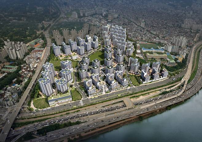 총 56개동, 2592가구로 재개발되는 용산 한남 5구역 조감도.  서울시