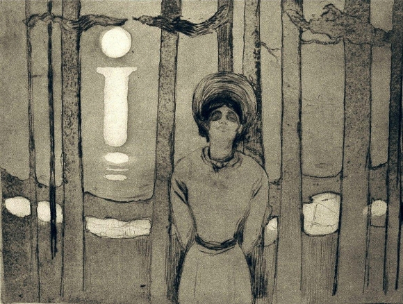 뭉크. ‘여름밤, 목소리’, 1894-95, 드라이포인트 에칭, 44.1x60.1cm, 오슬로미술관.