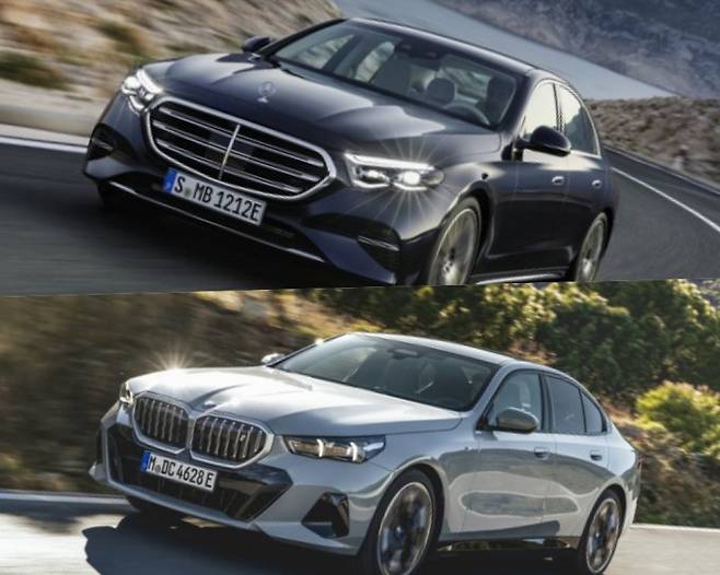 (위) 벤츠 더 뉴 E-클래스 익스클루시브, (아래) BMW 뉴 5시리즈. /사진=각 사