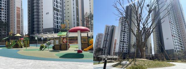 LH신혼희망타운 고양장항지구 A-4BL과 A-5BL 사이에 들어서 있는 근린공원과 느티나무. 이지민기자