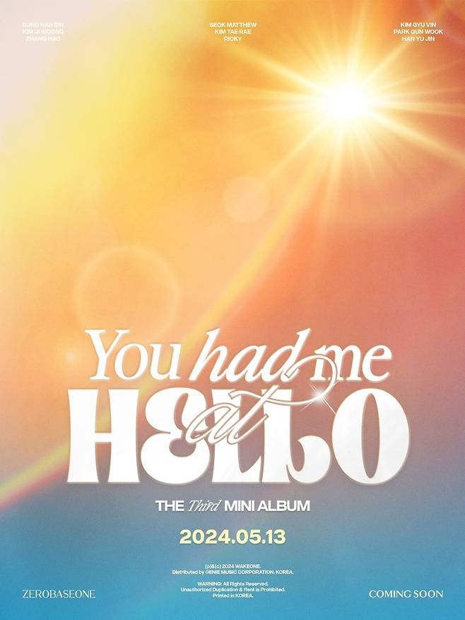 Teaser poster for Zerobaseone's 3rd EP "You Had Me at Hello" (Wakeone)