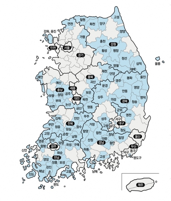 전국 인구감소 지역 - 전국 인구감소 지역. 행정안전부 제공