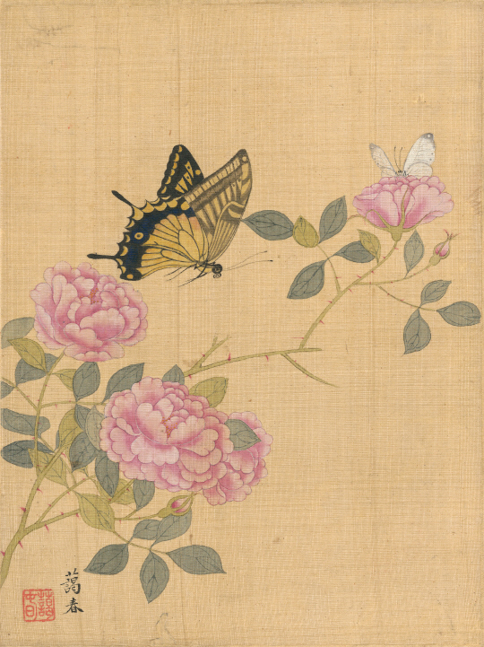 '꽃과 나비', 신명연(1809~1886), 조선 1864년, 비단에 색, 덕수1101-1. 국립중앙박물관 제공