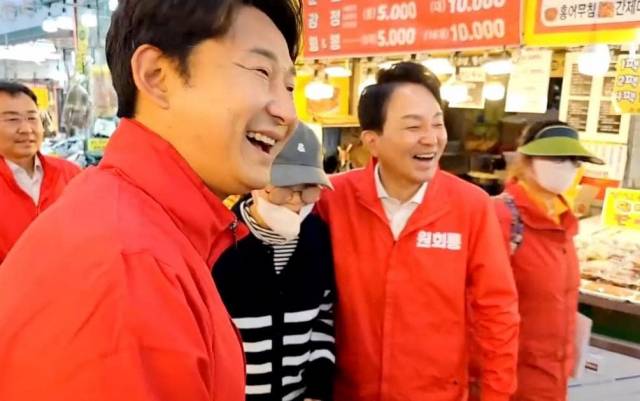 지난 12일 인천 계양을 원희룡 후보와 후원회장 이천수가 함께한 낙선인사 현장. 원희룡 페이스북 캡처