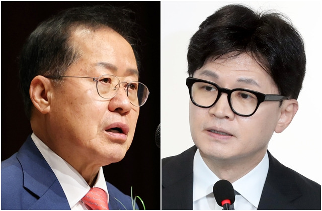 홍준표 대구시장(왼쪽 사진)과 한동훈 국민의힘 전 비상대책위원장. 뉴시스