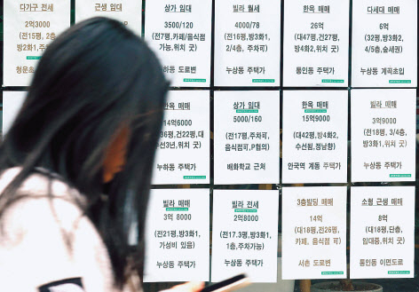 서울 시내 한 부동산 중개업소에 부동산 매물안내문이 붙어 있다. [연합]