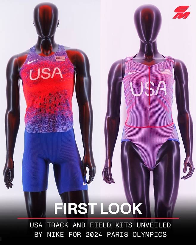 지난 11일 나이키가 제작해 공개한 2024 파리올림픽 출전 미국 선수 유니폼. 오른쪽이 여성 선수들 경기복이다. 시티어스메그 제공