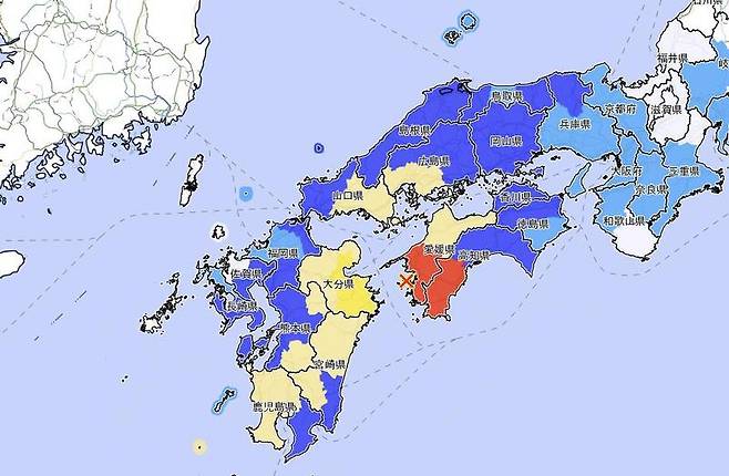 시코쿠 지진 발생 지점 / 사진 = 일본 기상청