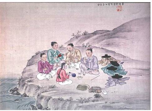 김준근의 그림 ‘봄에 답청 가서 노는 모양’. [사진 코펜하겐국립박물관]