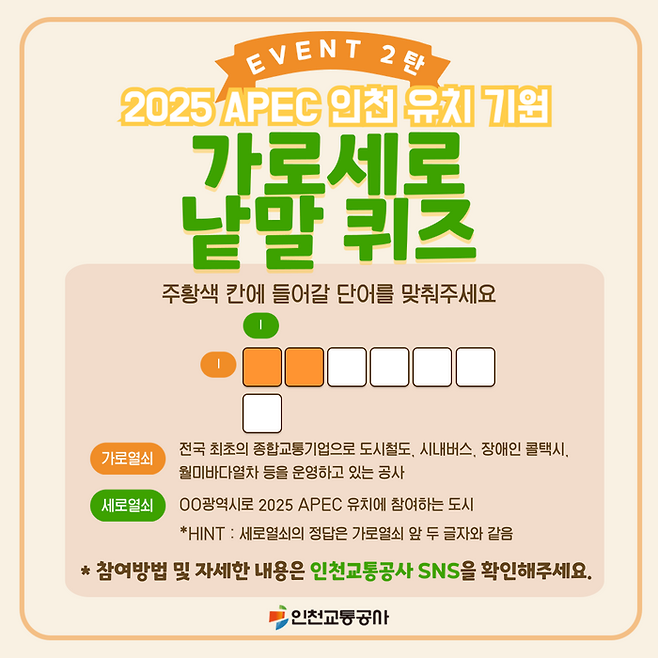 2025 APEC 정상회의 인천 유치 지지 낱말 퀴즈 이벤트 포스터 ⓒ 인천교통공사 제공