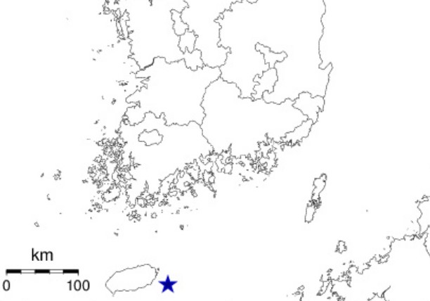 오늘(22일) 저녁 6시 47분께 제주 동쪽 51km 해역서 규모 2.0의 지진이 발생했다. 별표는 지진 발생 위치. (기상청 제공)