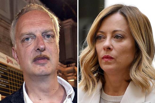 작가 스쿠라티와 멜로니 총리 [이탈리아 안사(ANSA) 통신 캡처. 재판매 및 DB 금지]